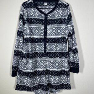 Old Navy Women's Cozy Snowflake Gray Black LS Short Romper XL Winter!